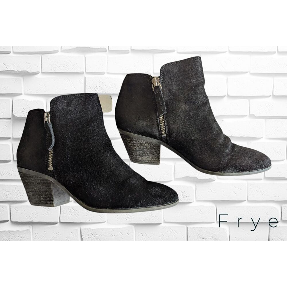 Frye Judy Black Suede Leather Booties Double Zip Ankle Boot   Sz 7M